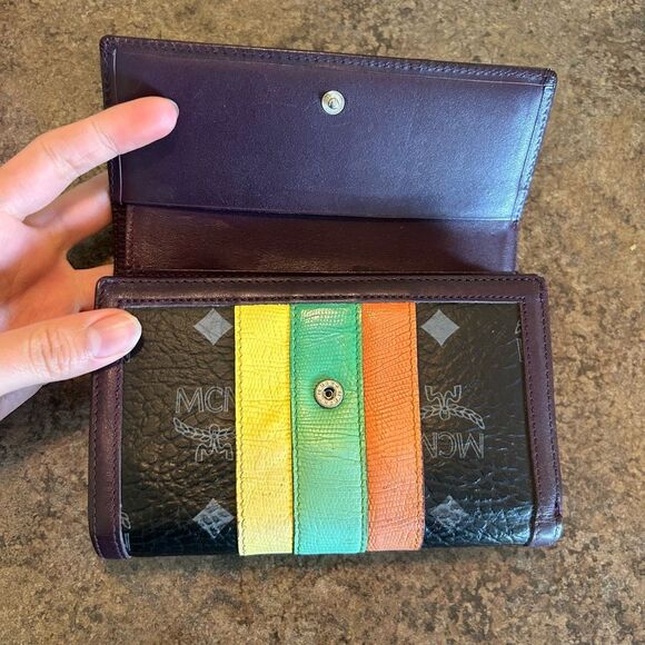 MCM Black Monogram Stripes Snap Short Wallet - Picture 4 of 14